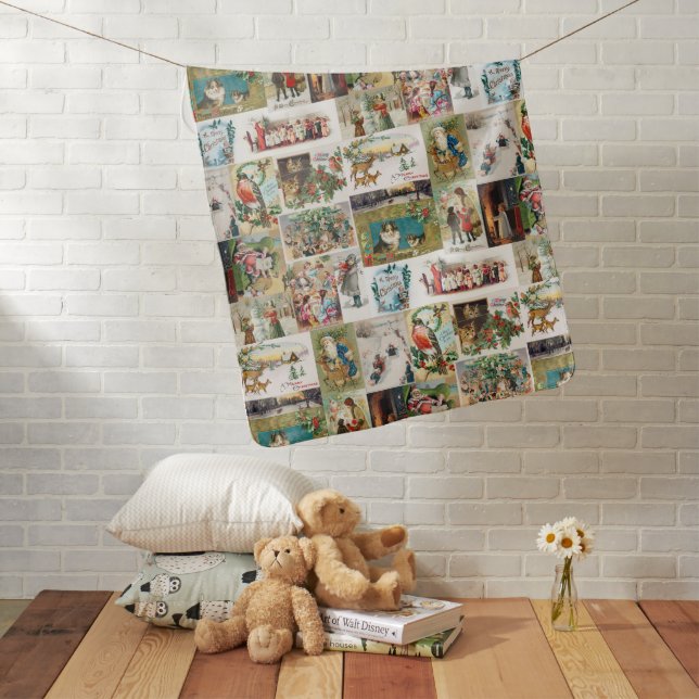 Vintage Christmas Antique Collage Gender Neutral  Baby Blanket (In Situ)