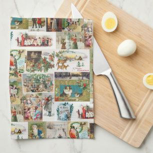 Vintage Christmas Antique Collage Kitchen Towel