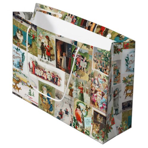 Vintage Christmas Antique Collage  Large Gift Bag