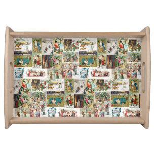 Vintage Christmas Antique Collage Serving Tray