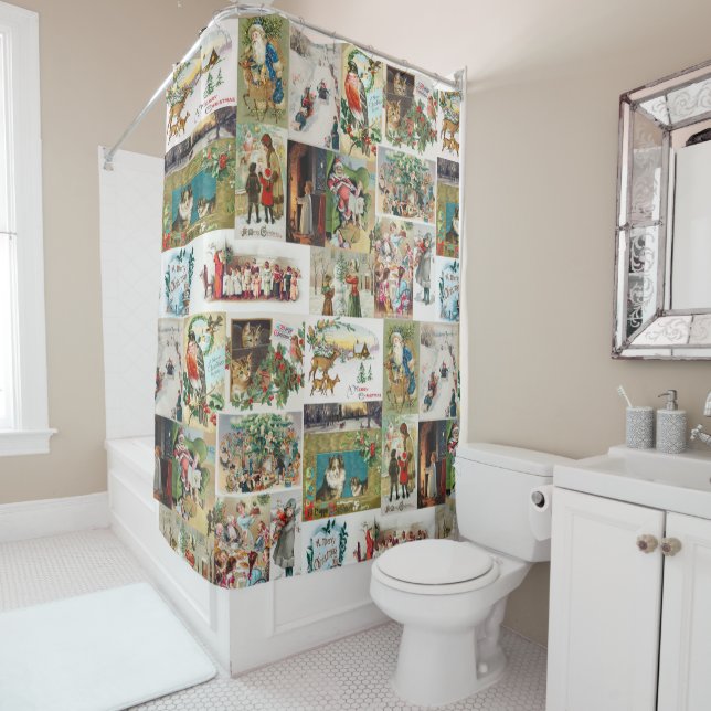 Vintage Christmas Antique Collage Shower Curtain (In Situ)