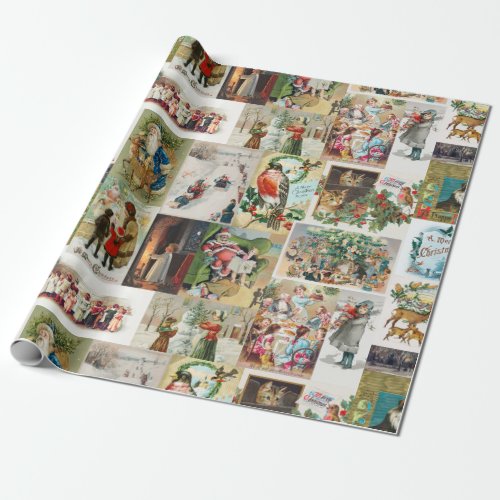 Vintage Christmas Antique Collage  Wrapping Paper