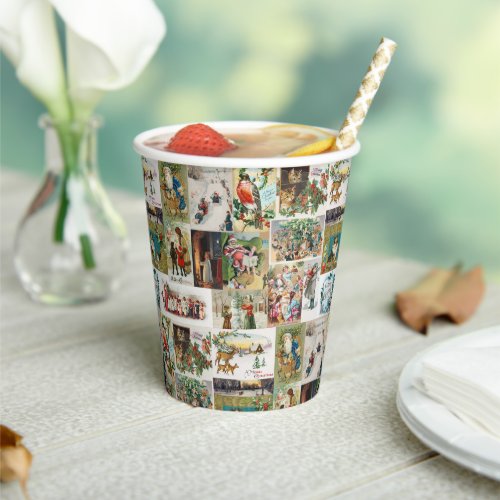 Vintage Christmas Antique Collage Xmas Party Paper Cups