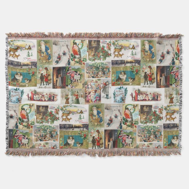 Vintage Christmas Antique Collage Xmas  Throw Blanket (Front)