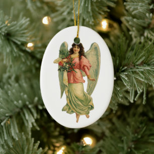Vintage Christmas, Antique Victorian Angel Ceramic Ornament