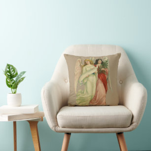 Vintage Christmas, Antique Victorian Angel Die Cut Throw Pillow