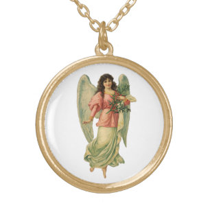 Vintage Christmas, Antique Victorian Angel Gold Plated Necklace