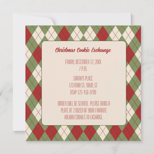 Vintage Christmas Argyle Pattern Square Invitation (Front)