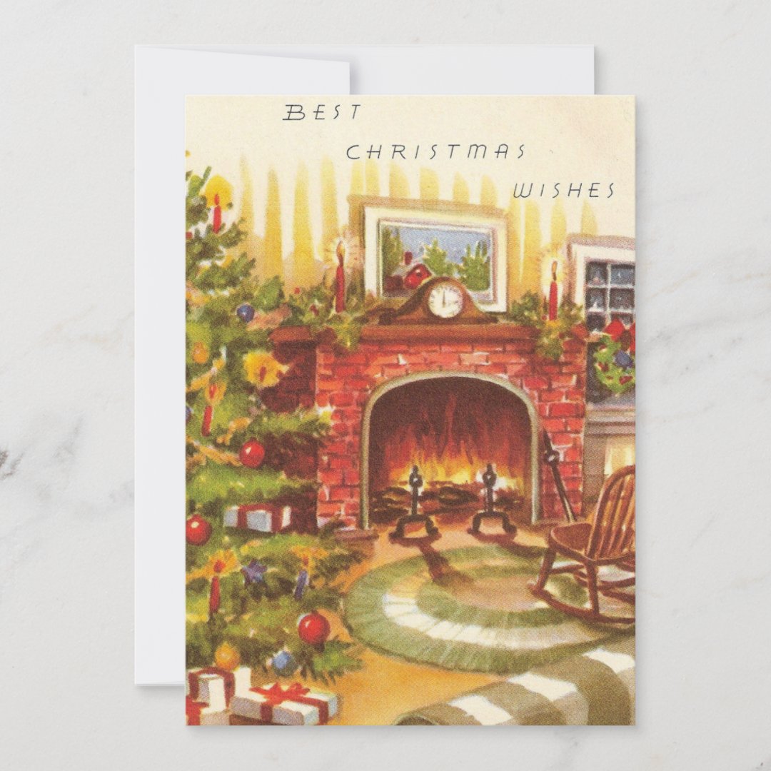 Vintage Christmas Around The Fireplace Holiday Card Zazzle