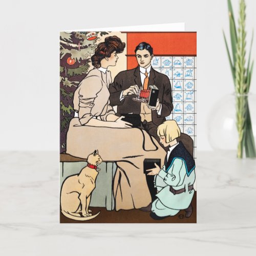 Vintage Christmas Art Nouveau Family Scene Card