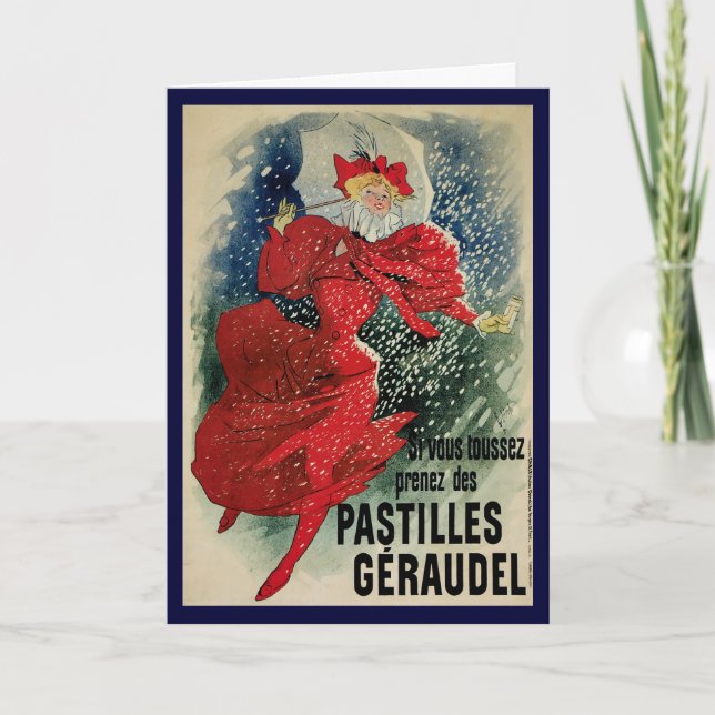 Vintage Christmas, Art Nouveau Poster Art Holiday Card (Front)