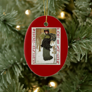 Vintage Christmas Art Nouveau Scribners Cover 1895 Ceramic Ornament