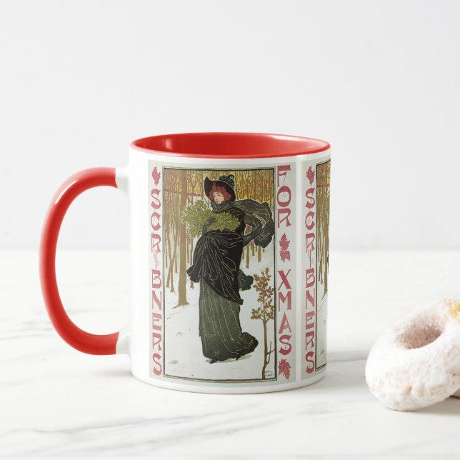 Vintage Christmas Art Nouveau Scribners Cover 1895 Mug (With Donut)