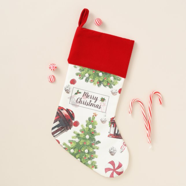 Vintage Christmas Art Pattern Christmas Stocking (Front)