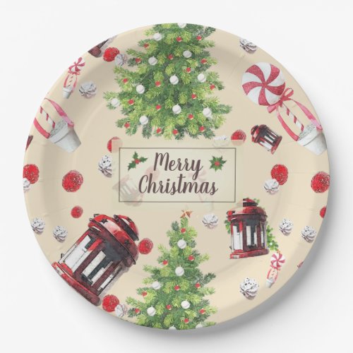 Vintage Christmas Art Pattern Paper Plates