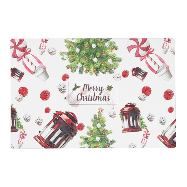 Vintage Christmas Art Pattern Placemat (Front)