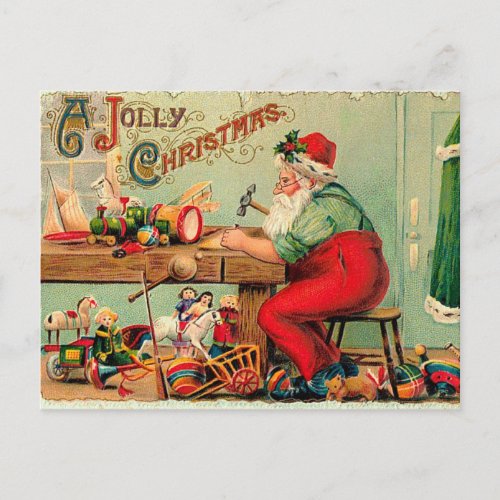 Vintage Christmas at Santas Workshop Holiday Postcard