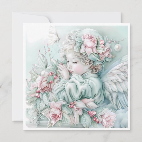 Vintage Christmas Baby Angel Pastel Holiday Card