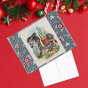 Vintage Christmas Baby Donkey Cactus Succulents Holiday Postcard