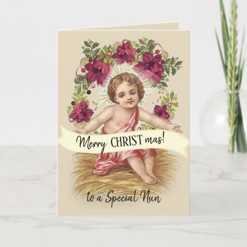 Vintage Christmas Baby Jesus Catholic Nun Holiday Card