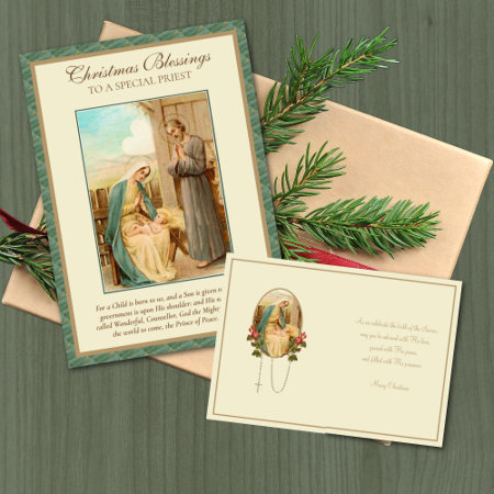 Vintage Christmas Baby Jesus Catholic Priest Holid Holiday Card