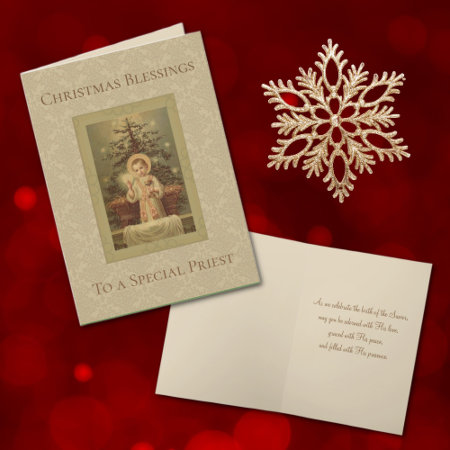 Vintage Christmas Baby Jesus Catholic Priest Holiday Card