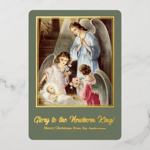 Vintage Christmas Baby Jesus Nativity Foil Card