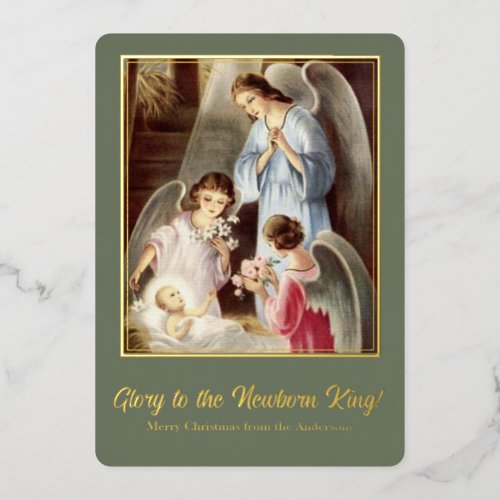 Vintage Christmas Baby Jesus Nativity Foil Card