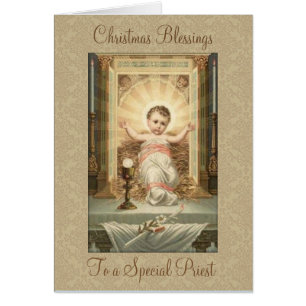 Vintage Christmas Baby Jesus Tabernacle Priest Cards