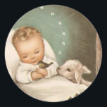 Vintage Christmas Baby With Lamb Classic Round Sticker<br><div class="desc">Vintage Christmas baby with lamb design.</div>