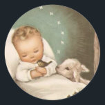 Vintage Christmas Baby With Lamb Classic Round Sticker<br><div class="desc">Vintage Christmas baby with lamb design.</div>