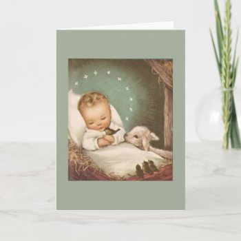 Vintage Christmas Baby With Lamb Holiday Card by tyraobryant at Zazzle