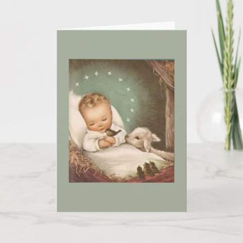 Vintage Christmas Baby With Lamb Holiday Card