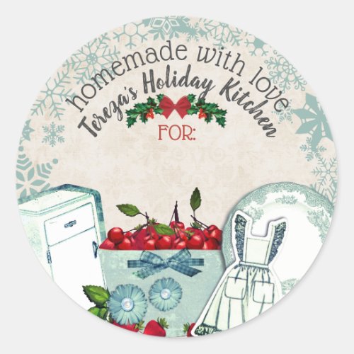 Vintage Christmas baking treats personalized  Clas Classic Round Sticker