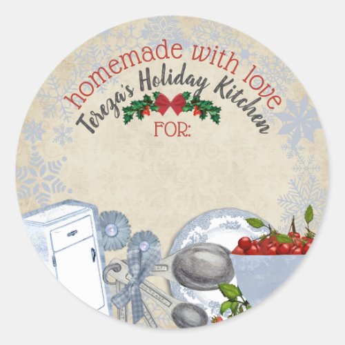 Vintage Christmas baking treats personalized  Classic Round Sticker