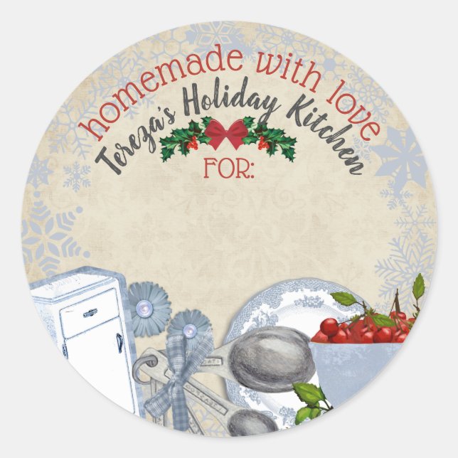 Vintage Christmas baking treats personalized  Classic Round Sticker (Front)