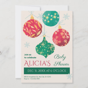 Vintage christmas balls baby shower invitation