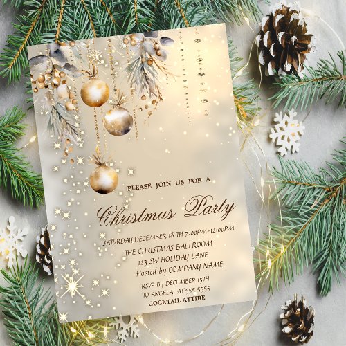 Vintage Christmas Balls Gold Christmas Party  Invitation