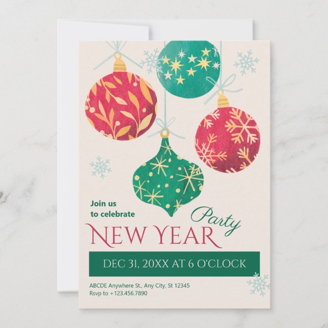 Vintage christmas balls new year party invitation (Front)