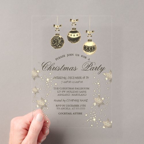 Vintage Christmas Balls, Snowflakes Red Company Acrylic Invitations