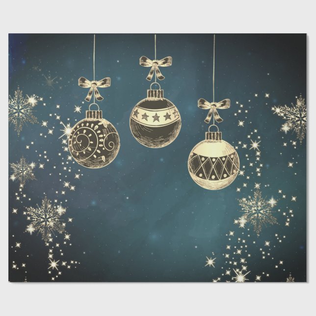 Vintage Christmas Balls, Snowflakes  Wrapping Paper (Flat)