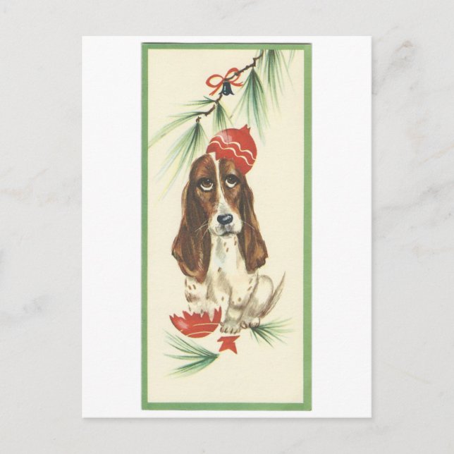 Vintage Christmas Basset Hound Card (Front)