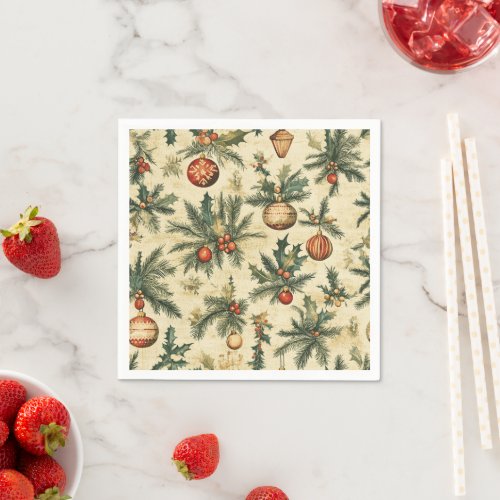 Vintage Christmas Baubles and Berries Decoupage Napkins