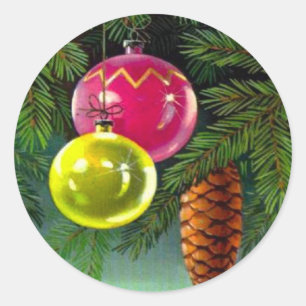 VIntage Christmas, Baubles and Pine Cones Classic Round Sticker