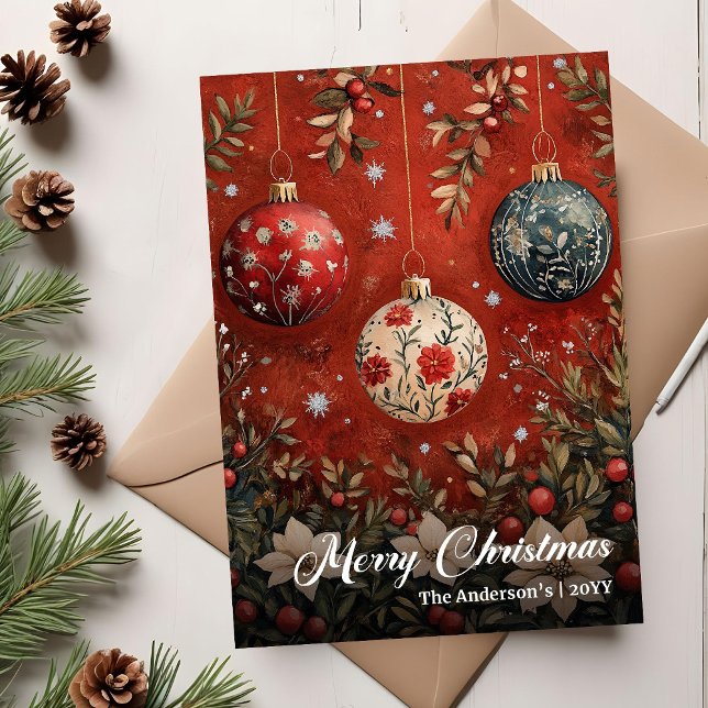 Vintage Christmas Baubles Elegant Greeting Card (Vintage Christmas Baubles Elegant Greeting Card)