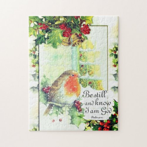 Vintage Christmas Be Still and Know Bible Verse Jigsaw Puzzle