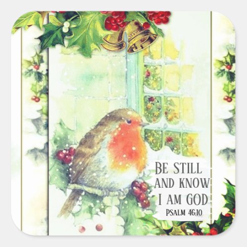 Vintage Christmas Be Still and Know Bible Verse Square Sticker