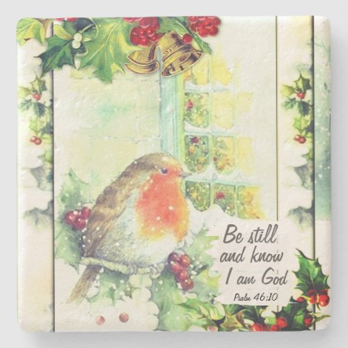 Vintage Christmas Be Still and Know Bible Verse Stone Coaster