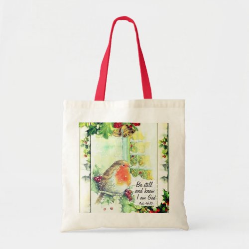 Vintage Christmas  Be Still and Know Bible Verse Tote Bag