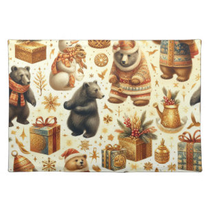 Vintage Christmas Bear Cloth Placemat